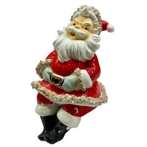 Vtg Lefton Spaghetti Trim Shelf Sitter Santa Clause 1950's 8" Ceramic Japan
